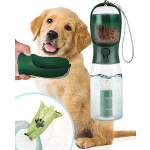 CO'ESSTRA Pet Water Dispenser - Portable Dog Travel Water Bottle with Feeder - 20oz Leak Proof - Poop Bag Included - Perfect for Walking, Hiking, Camping with Puppies and Dogs