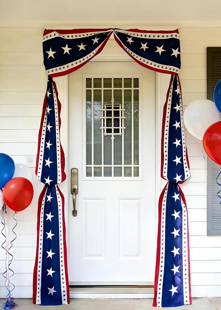 1Pcs 20 Ft Patriotic Bunting with 250 Stars, Red White Blue American Flag Banner for 4th of July, Independence Day, Memorial Day, Outdoor Indoor Door Porch Garden Decorations