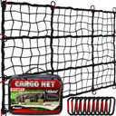 [Premium] 4'x6' Heavy Duty Cargo Net Stretches to 8' x 12', Extra Thick 10mm Cord Bungee Cargo Netting for Pickup Truck Bed, Roof Rack Net & 12 PCS Steel Carabiners