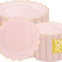 LIYH 120 Pcs Pink Plastic Plates Disposable Set Includes 60 Dinner Plate 10.25" & 60 Dessert Plate 7.5" with Elegant Gold Rim for Party Birthday Baby Shower Easter
