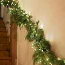 6FT Christmas Garland PARTY JOY Cedar Garland with 9.8FT LED String Lights, Greenery Plant for Christmas Decorations Table Mantle Background Wall Room Outdoor Indoor Winter Decoration