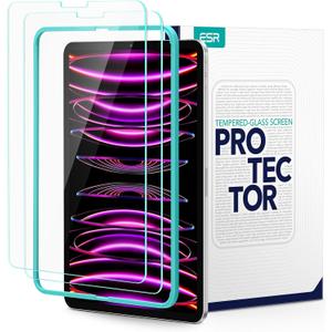 ESR 2 Pack Screen Protector for iPad Pro 12.9 (2022/2021/2020/2018, 6th/5th/4th/3rd Generation), Tempered-Glass Film with Alignment Frame, Anti-Scratch, Face ID & Apple Pencil Compatible, HD Clarity
