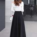 ebossy Women's Vintage High Waist Wool Blend Plaid A-Line Long Maxi Skirt with Pocket (Black, S)