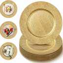 PROY 50 PCS 13 Inch Gold Charger Plates Bulk, Brushed Textured Plastic Round Chargers for Dinner Plates, Decorative Chargers for Wedding, Party And Event