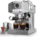 20-Bar Espresso Machine for Home Barista, Built-In Steam Wand for Latte & Cappuccino, Stainless Steel Professional Coffee Machine with Visible Pressure Guagem, Powder Press and Milk Frothing Pitcher