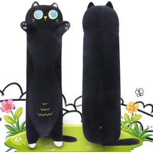 Pack Of 2 Long Black Cat Plush Pillow,35.5" Large Black Cat Stuffed Animal,Kawaii Cat Plush,Cuddly Sleeping Hugging Stuffed Animal, Giant Cute Body Pillow,Plush Toy Gift for Kids Birthday Christmas