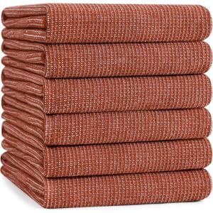 Mordimy Premium Kitchen Towels 6 Pack (18 x 28 Inches, Rust), Large Cotton Kitchen Hand Towel, Flat & Terry Dish Towels for Drying Dishes, Super Absorbent Tea Dishtowels Set with Hanging Loop