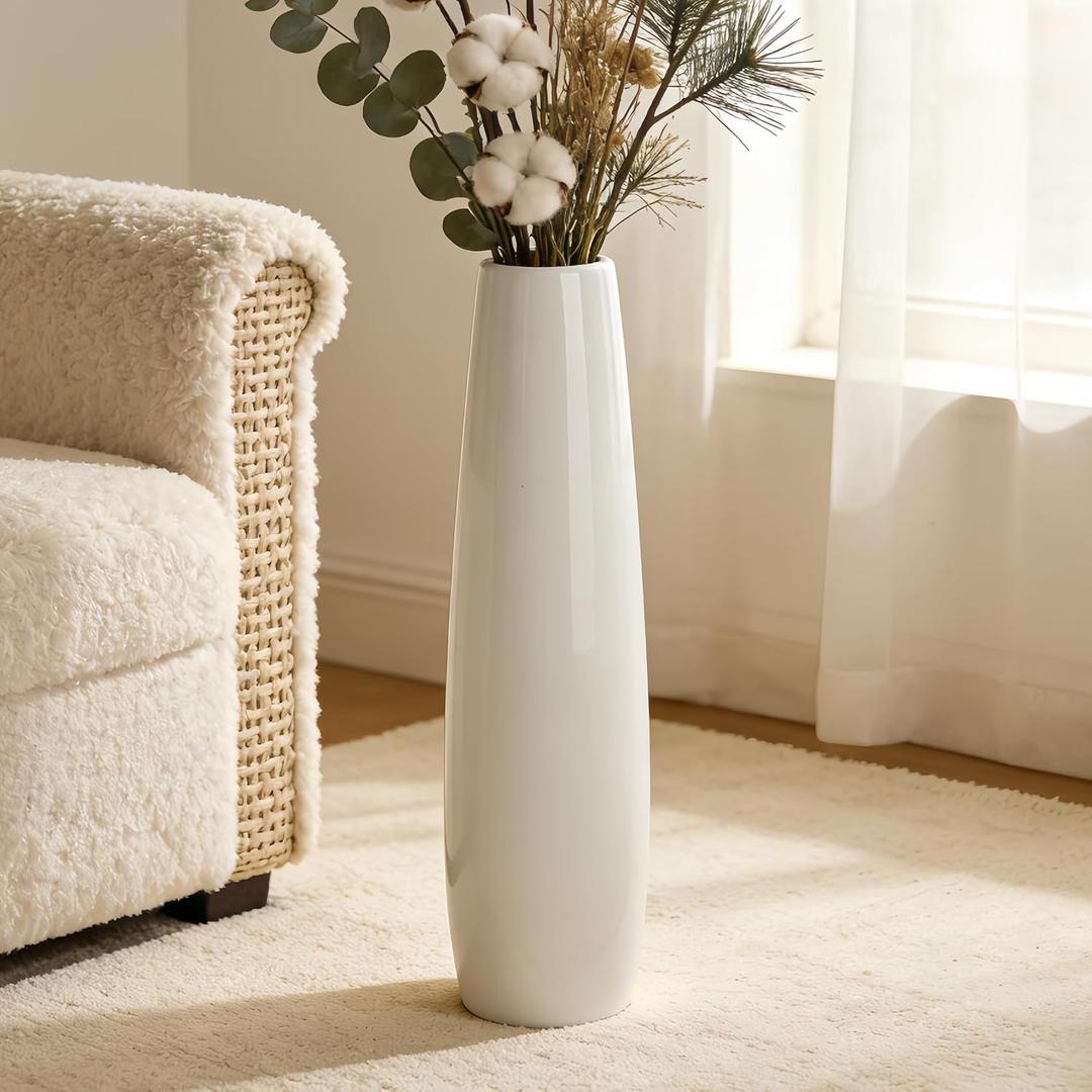 White Ceramic Floor Vase 24 Inches Tall Flower Holder Decorative Large Vases for Table Centerpieces Shelf Home Decor Living Room Branches Sky-Dried Flower Arrangement Simple Decorative