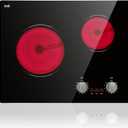 Electric Cooktop 2 Burner, 21 Inch Double Electric Stove Top Mechanical Knob Control Built-in 3700W Large Ceramic Stove Top, 9 Heating Level, 220-240V, Hard Wired, Overheating Protection