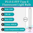 4 PCS PL13-E-FFP 13W Type E Fluorescent Light Bulb Compatible with OttLite T1333E, Neutral White CFL Twin Tube Plugin Light Bulbs, G23 Base