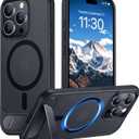 Temdan Magnetic Compatible with iPhone 15 Pro Max Case, [Built-in Invisible Kickstand][Compatible with MagSafe] [Military Grade Shockproof] Slim Translucent Matte Phone Case for iPhone 15 Pro Max 6.7" (Black)