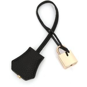 Genuine Leather Key Clochette Bag Charm, Bell Key Holder, Purse Keychain, Handbag Accessories Replacement, w/Padlock (Black + Light Gold Padlock)
