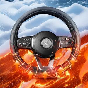 Heated Steering Wheel Cover - WARMITORY Luxury Steering Wheel Heater, 12V Quick Hand Warmer, 14.5-15 inches (Leatheret PU) (Jade Black)
