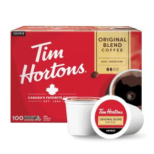 Tim Hortons Original Blend, Medium Roast Coffee, Single-Serve K-Cup Pods Compatible with Keurig Brewers, 100ct K-Cups BB 01/12/2027