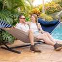 Portable Outdoor Hammock with Stand, Heavy Duty Hammock with Carrying Bag, Soft Pillow, Balance Ropes, Dark Blue