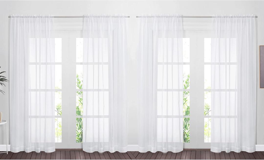 NICETOWN 4 Pieces Sheer White Curtains 84 - Window Treatment Rod Pocket Tulle Voile Drape/Panel Sets for Patio Door (4 Panels, W60 x L84)