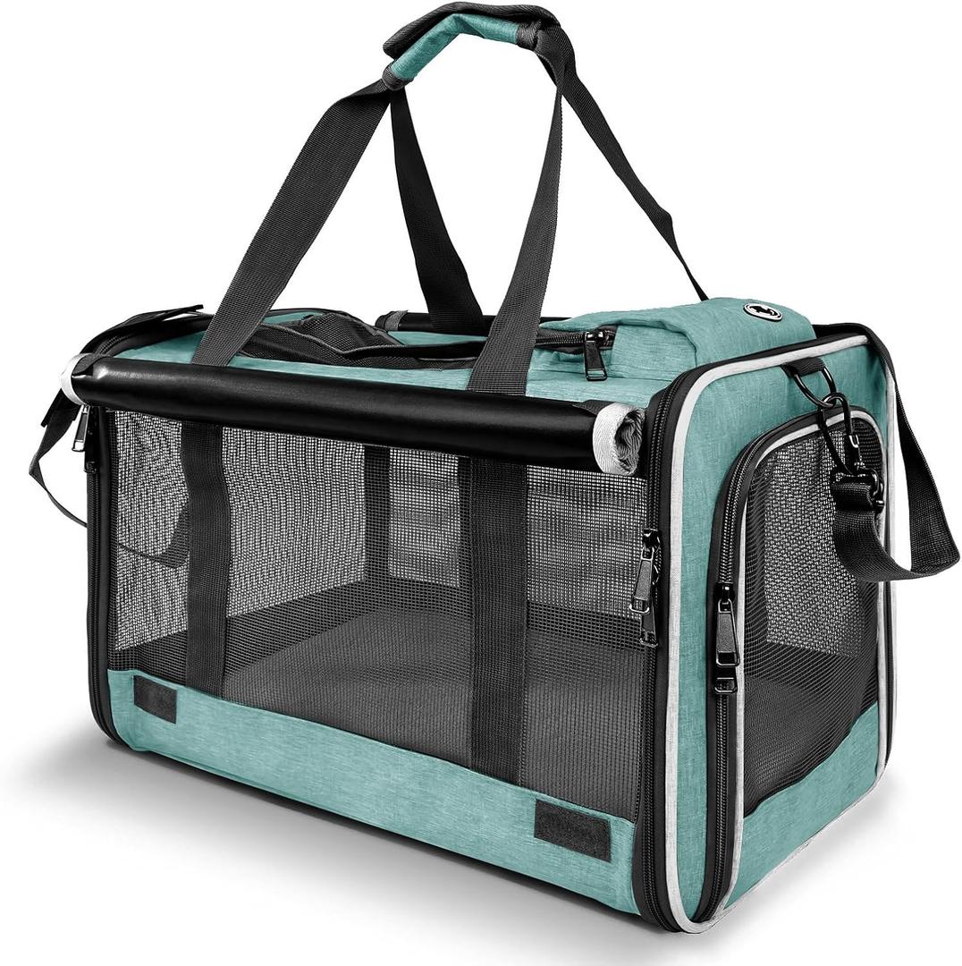 Small Dog Carrier for Puppy Yorkshire Softshell Car Transport Chihuahua Carry Cage 18-inch Collapsible Doggie Vet Visit Crate Easy Load Roomy Pet Carrier Bag Kennel Dog Essentials Teal (Turquoise)