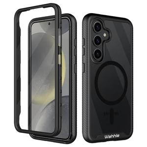 wahhle Compatible with Samsung Galaxy S24+ Plus Case, Magnetic Wireless Charging Built in Screen Protector Full Body Shockproof Slim Fit Bumper Protective Phone Cover 6.6'' -Black/Clear