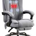 Big and Tall Massage Office Chair  500 lbs Capacity, Reclining, Heated, 6 Vibration Points, Adjustable Footrest, PU Leather Executive Desk Chair (Grey)