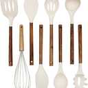 Country Kitchen Non Stick Silicone Utensil Set with Rounded Wood Handles for Cooking and Baking, 8 Piece Set, Khaki