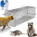 TeqHome Humane Animal Cage Trap,26"x9"x10" Heavy Duty Foldable Collapsible Galvanized Steel Live Trap for Stray Cats, Raccoons, Groundhogs,Squirrel,Chipmunk,Indoor/Outdoor Use,Easy to Catch & Release
