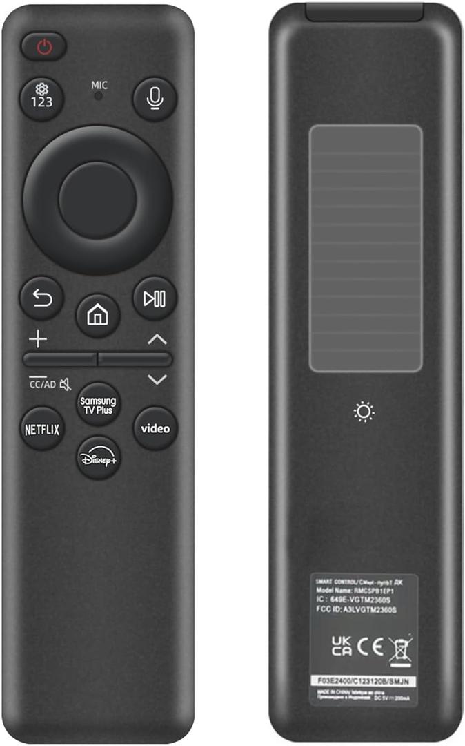 Rechargeable Voice Remote for Samsung Smart TVs, Replacement for 20192026 Samsung TV Remote Control with Solar Charging and Voice Search (Black)