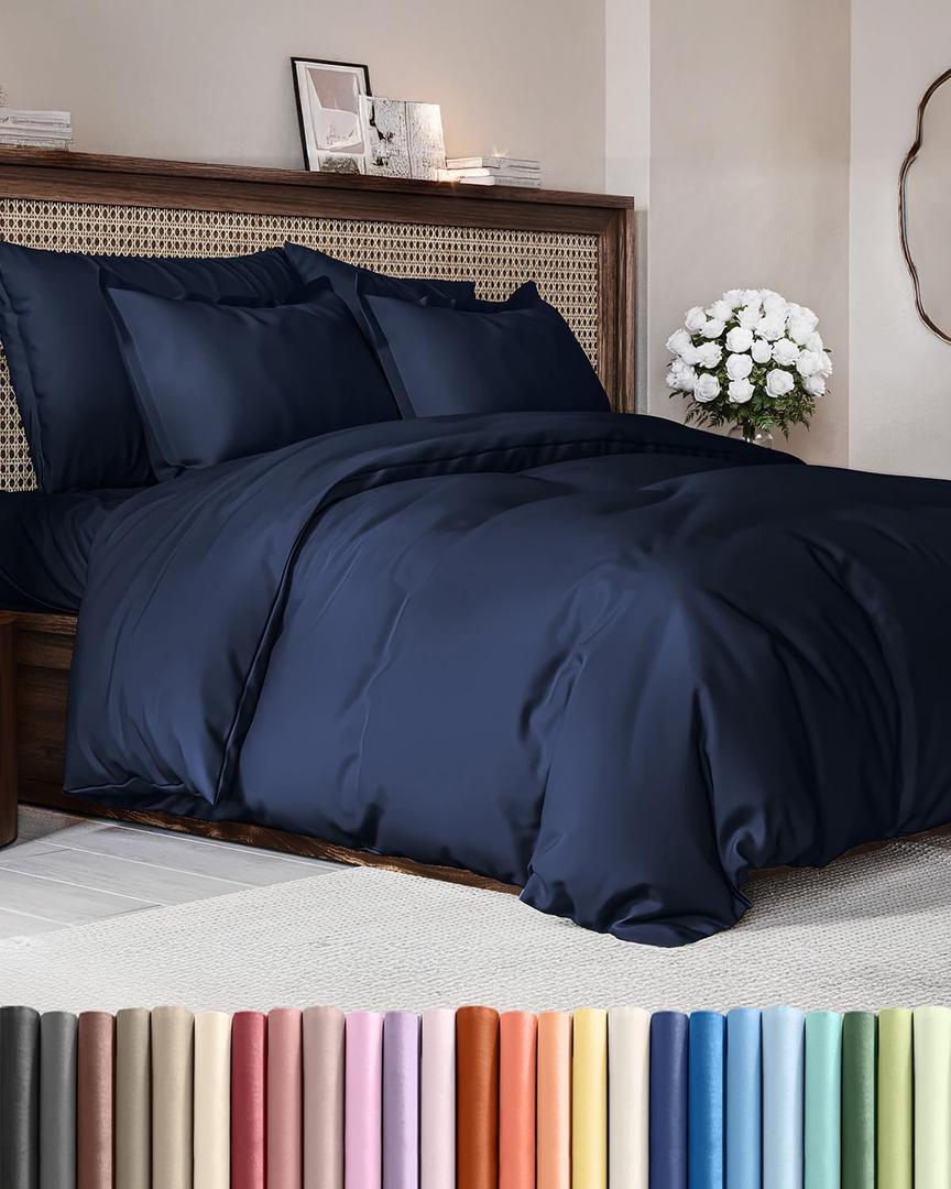 Navy Blue Duvet Cover Full Size - Extra Soft Full Size Duvet Cover - Lightweight, Comfy & Breathable - Easy Care & Fade Free with Zipper Closures and Ties - 80" x 90" Inches - Comforter Not Included