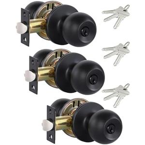 Lanwandeng (4Pack) Black Door Knobs with Lock and Keys, Interior/Exterior Door Knob for Bedroom or Bathroom, Entry Door Handle Locks