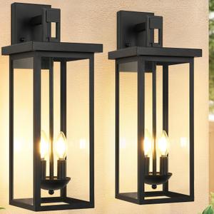 22 Inch Large Black Outdoor Wall Lights Exterior Lighting Fixtures,Outside Lights for House,Front Porch Light,Waterproof Outdoor Wall Sconce Light Carriage Exterior Lights,E12 Base*2, 22 In-2 Packs