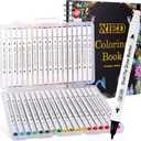 36 Colors Alcohol Markers & Coloring Book for Adults to Relax and Relieve Anxiety, Stress Free Adult Coloring Book with Markers included 30 Themes Designs