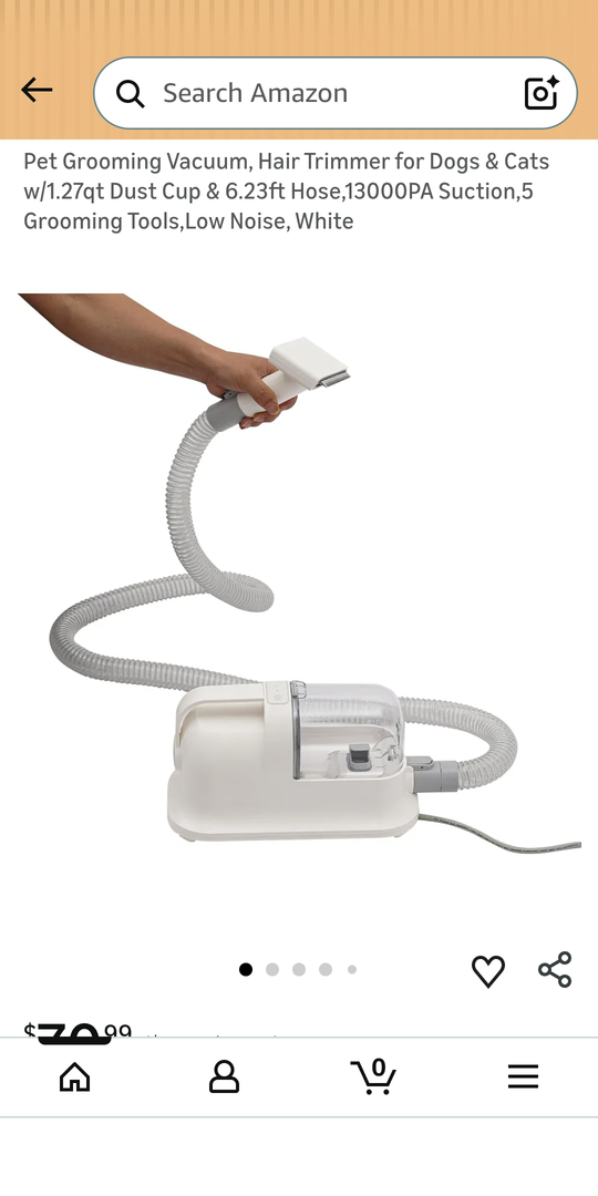 Pet Grooming Vacuum, Hair Trimmer for Dogs & Cats w/1.27qt Dust Cup & 6.23ft Hose,13000PA Suction,5 Grooming Tools,Low Noise, White