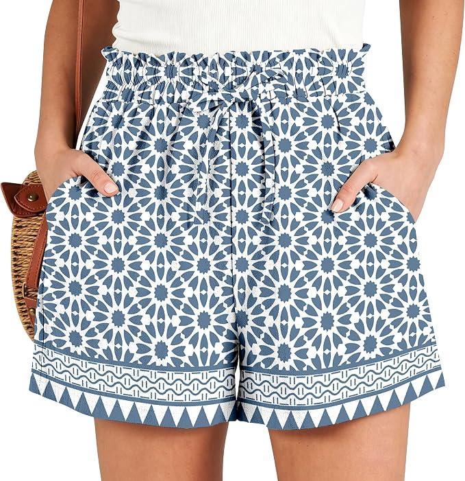 Summer Shorts for Women Casual High Waist Drawstring Cotton Short Pants with Pockets, Size: L