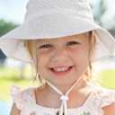 HONGTEYA Baby Sun Hat Toddler Boy Bucket Hat Kids Summer Beach Hat Wide Brim Sun Protection (6-24 Months, White/Lightblue)