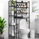 Kalrin 8-Tier Over The Toilet Storage with Side Rack, Over Toilet Storage Rack with Adjustable Shelf & Drain Basket, Freestanding Bathroom Organizer for Balcony, Laundry (Pure Black)