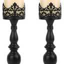 Candle Holders for Pillar Candles Gothic Matte Black Vintage Tall Candle Holders Set of 2 Decorative Large Table Centerpieces Candle Stand Decor (Black 2PCS A)