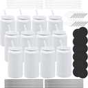 12 Pack 16 oz Sublimation Tumblers Blanks Glass Cups with Cup lid and straw,Stainless Steel double wall insulated Cups Blank, for Craft DIY