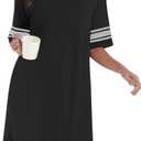 Ekouaer Women Zipper Robe Short Striped Sleeves Lightweight Robes Color Block Bathrobe Soft Sleepwear with Pockets (Black) S