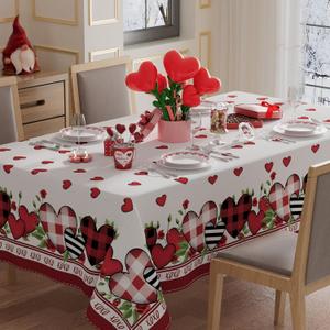 XCHI Plaid Love Hearts Valentines Day Tablecloth Rectangle Table Cloth Washable Table Covers for Indoor Outdoor Dining Home Party Decorations 52x70 Inch