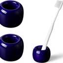AirMoon Mini Ceramic Toothbrush Holder for Bathroom - Midnight Blue Small Countertop Organizer, Easy Clean Toothbrush Stand, Suit for Electric Toothbrush Head, Pens & Coffee Spoon, Pack of 2