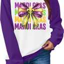 LUKYCILD Women Mardi Gras Sweatshirts Carnival Sweatshirt Funny Mask Graphic Long Sleeve Shirt Fat Tuesday Pullover Top (X-Large, White and Purple)