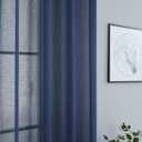Navy Curtains 98 Inches Long for Living Room Pair Set 2 Panels Gommet Eyelet Light Voile Linen Woven Drapes Blue Semi Sheer Curtains for Dining Room Home Office Kids Room Home Decor 42x98 Inch Length