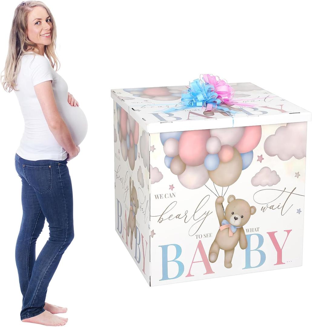 AmazingSpark 28in Jumbo Gender Reveal Gift Box Kit with Oversized Box Giant Pull Bows for Gender Reveal Baby Shower Birthday Party Decor(We Can Bearly Wait), 1 Count