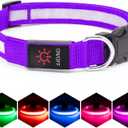 VIZPET LED Dog Collar, Light Up Dog Collar Adjustable USB Rechargeable Super Bright Safety Light Glowing Collars for Dogs (Purple, Large[18.89-23.62 inch/48-60cm])