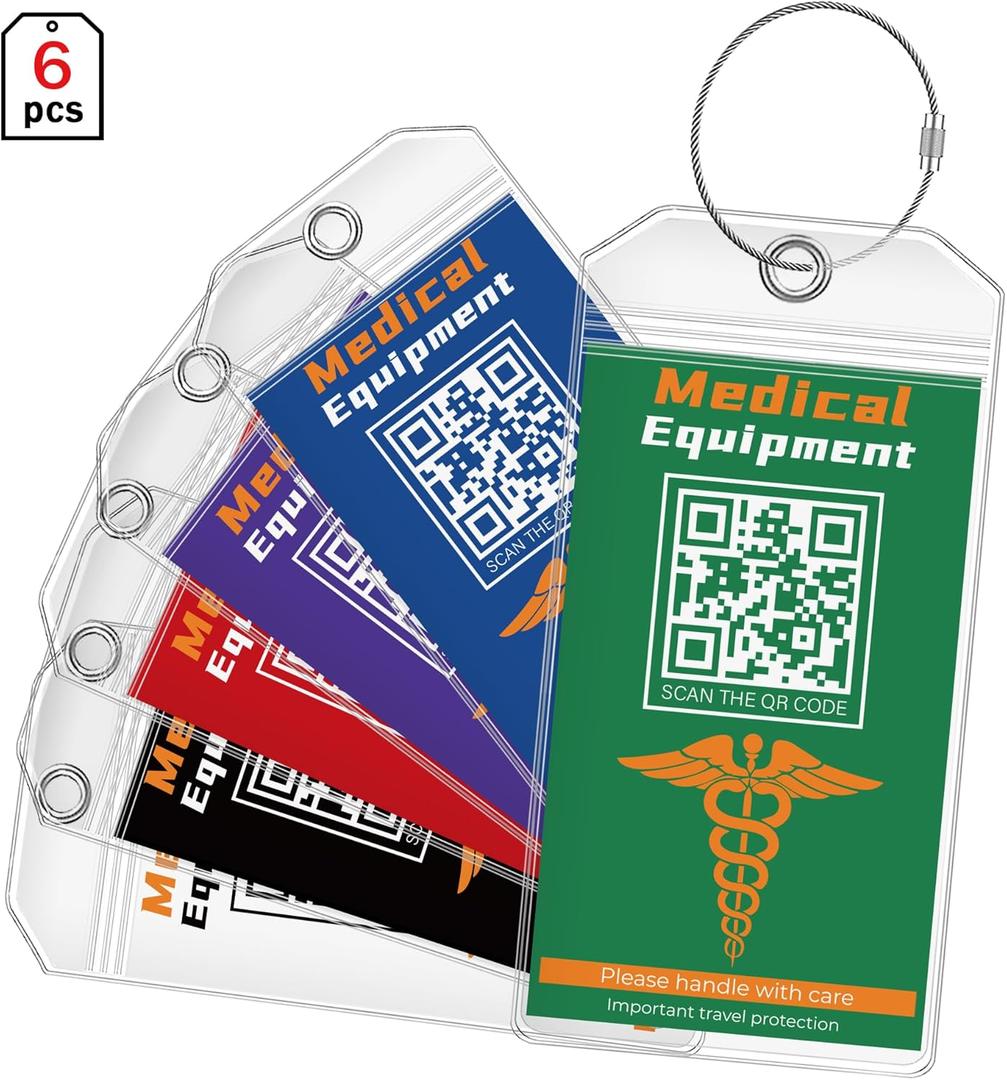 DISONCARE Medical Equipment Luggage Tag Cruise Insulin Diabetic Supplies Medic Alert Tags Replaceable Inside Label Card, Diabetic Gifts, with QR Code Save Online Medical Profile - 6 Pack(Big)