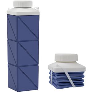24oz Collapsible Water Bottles,Foodgrade BPA Free Reusable Foldable Water Bottle Lightweight LeakProof for Travel Hiking Camping Cycling Gym Sports,Collapses Folding Water Bottle,Dark Blue