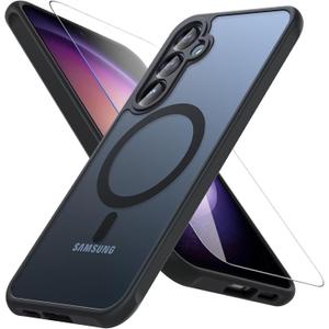 Hensinple Magnetic Case for Galaxy A14 5G Phone Case with Glass Screen Protector,[Compatible with MagSafe], Shockproof Matte Back Cover for Samsung Galaxy A14 5G Case- Black