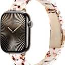 Slim Resin Band Compatible With Apple Watch Band Women 38mm 40mm 41mm 42mm 44mm 45mm 46mm, 14mm Thin Tortoise Lightweight Bracelet Dressy Strap for iWatch Bands Series 11 10 SE 2nd/3 9 8 7 6 5 4 3