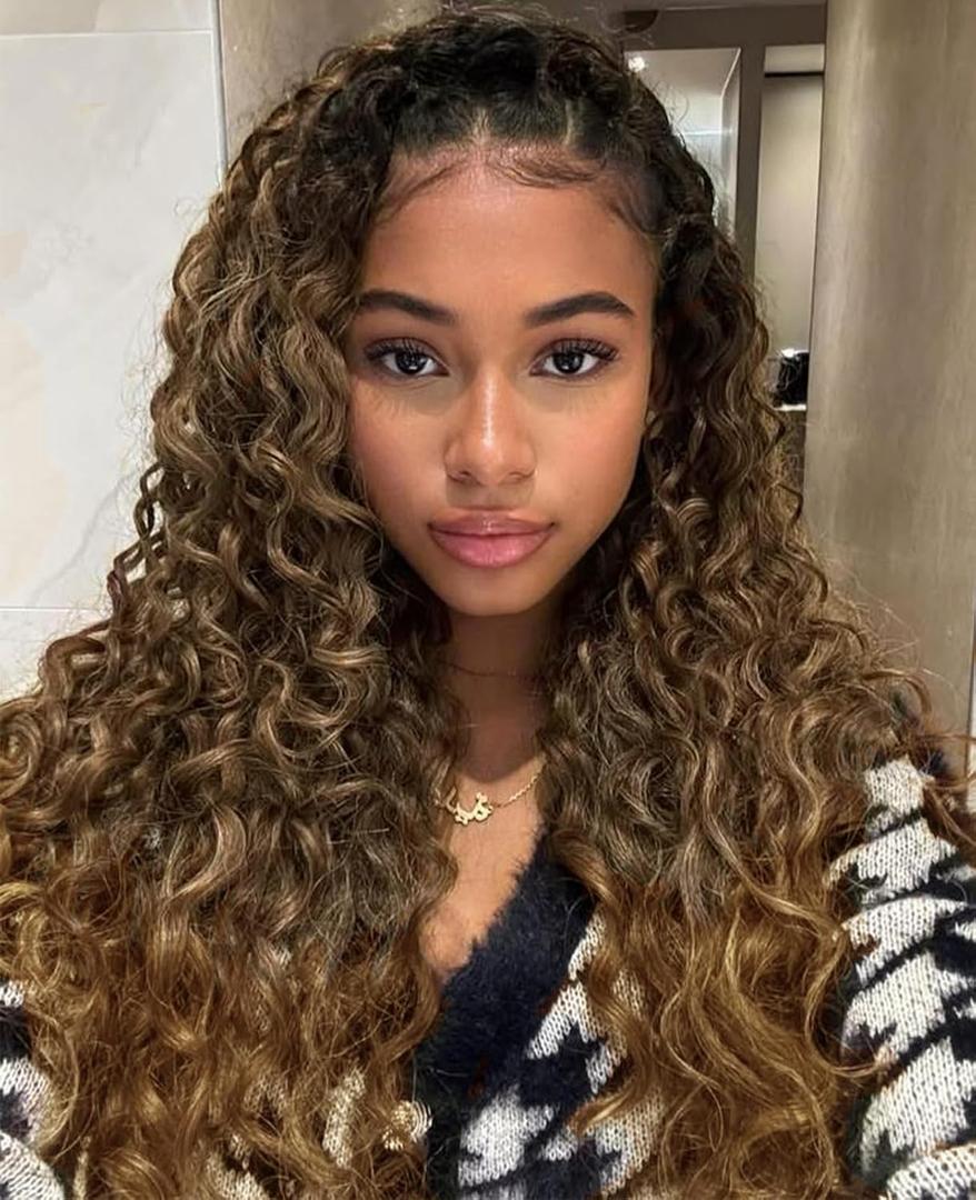 GoGo Curl Crochet Hair for Women 18 inch Ocean Wave Curly Crochet Long Deep Wave Beach Curl Ombre Blonde Synthetic Braiding Hair Extensions (7packs,T27)