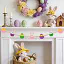 Easter Garland Decorations, 5.25 Ft Easter Felt Bunny Egg Wooden Beads Ornaments Garland for Mantle, Spring Felt Fireplace Garlands, Spring Farmhouse Holiday Banner Decorations, Wall Decor