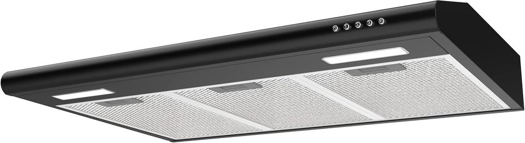 CIARRA AWB75918B Black Range Hood 30 inch Under Cabinet with Anti-Fingerprint Design, Slim Vent Hood with Push Button Control, Ducted and Ductless Convertible